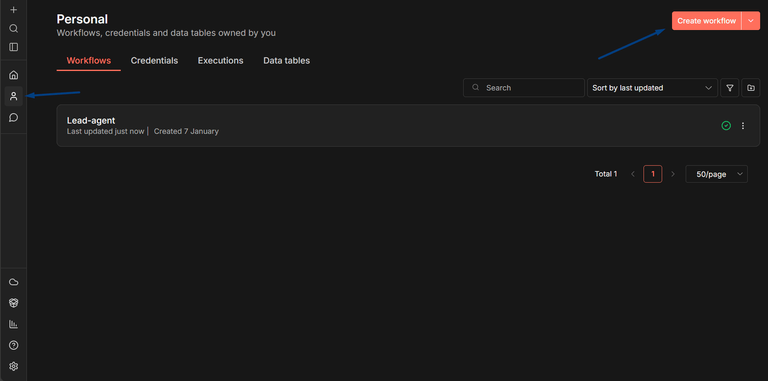 Creating a new n8n workflow.
