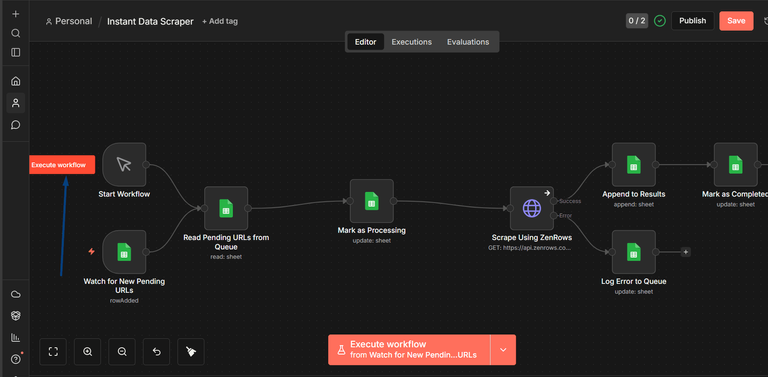 Execute the workflow to start a run.