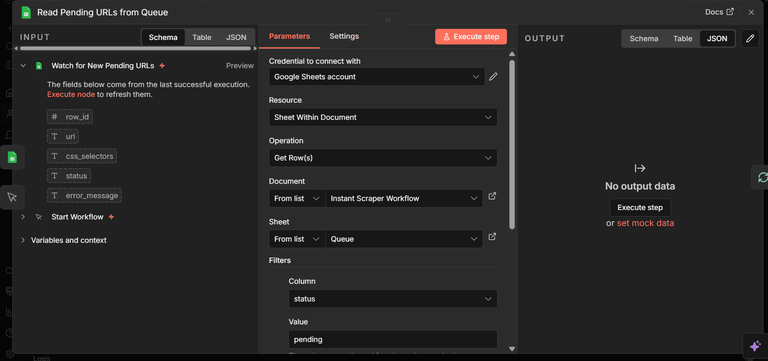 Read pending urls from queue in n8n.