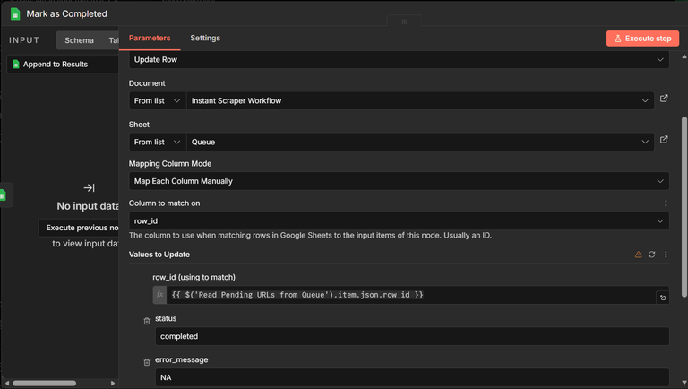 Configuration of the n8n workflow completion on success.