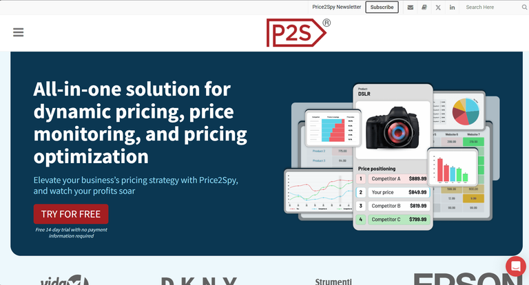 Price2Spy homepage.
