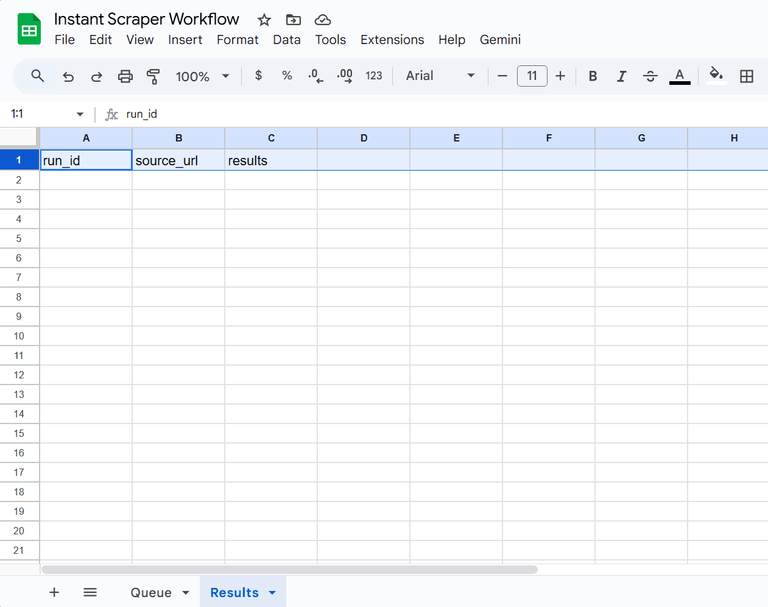 Naming Results tab columns.