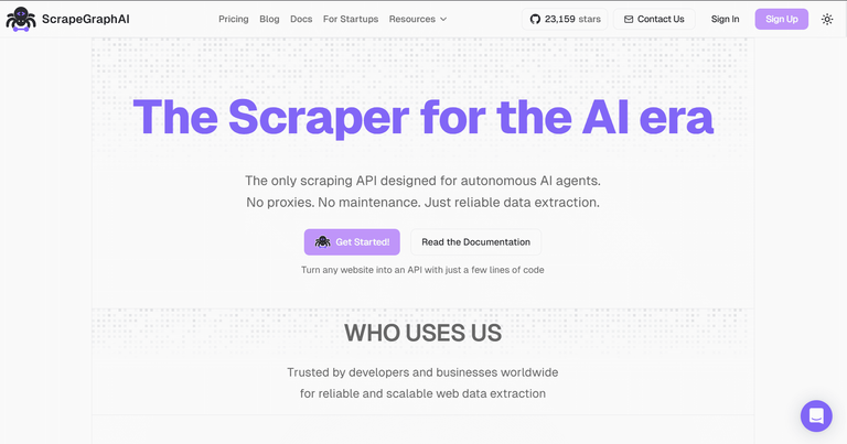 ScrapeGraphAI homepage.