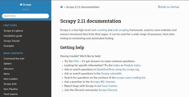 Scrapy Doc Homepage
