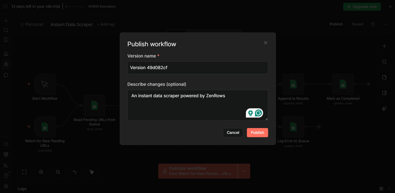 Publish the n8n workflow.