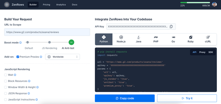 ZenRows Builder Page