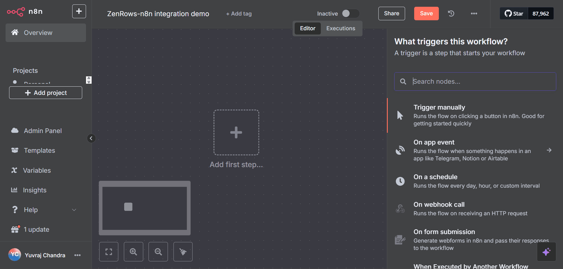 Manual Trigger Node Setup