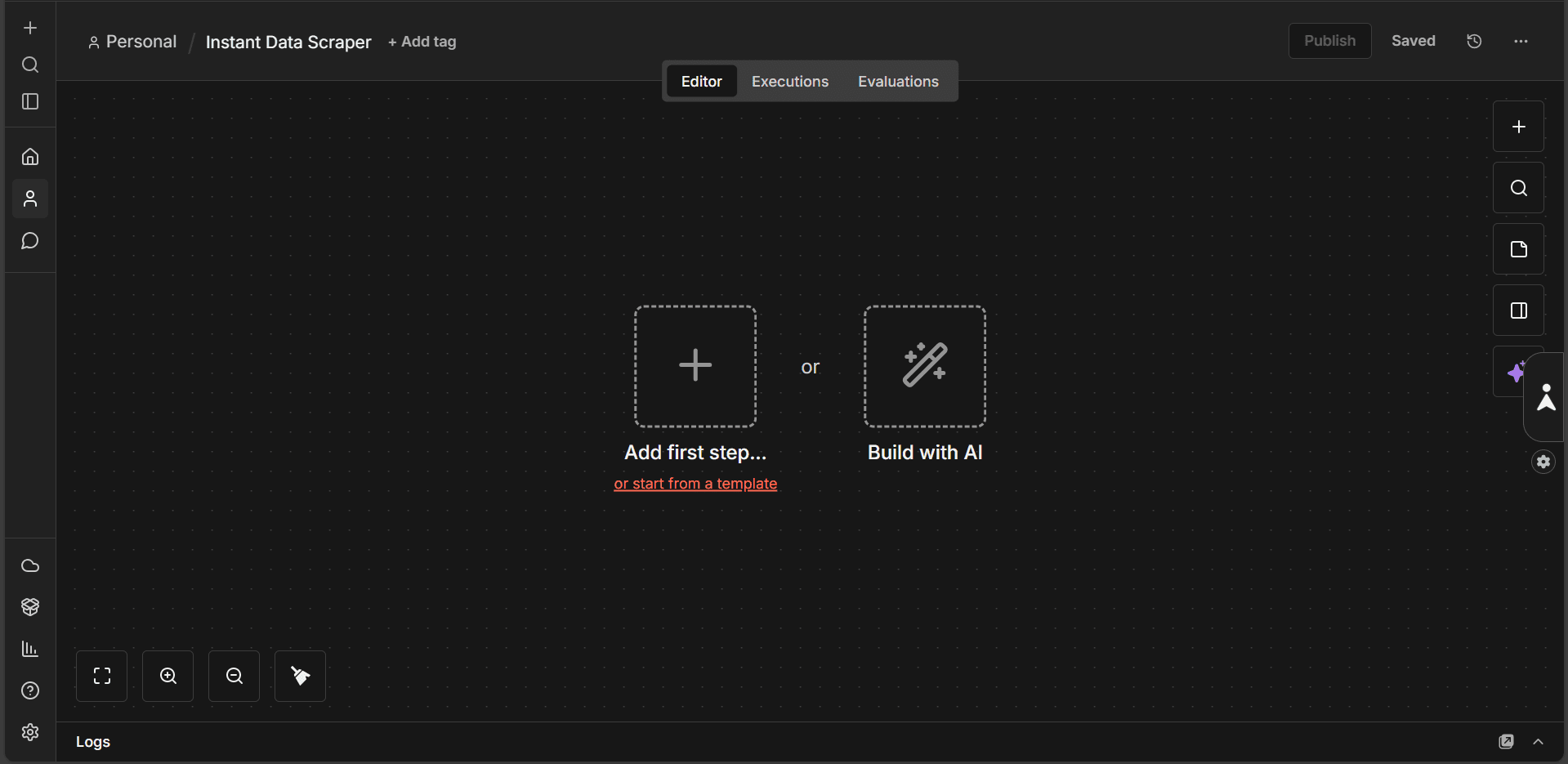 Add first step of the n8n worflow.