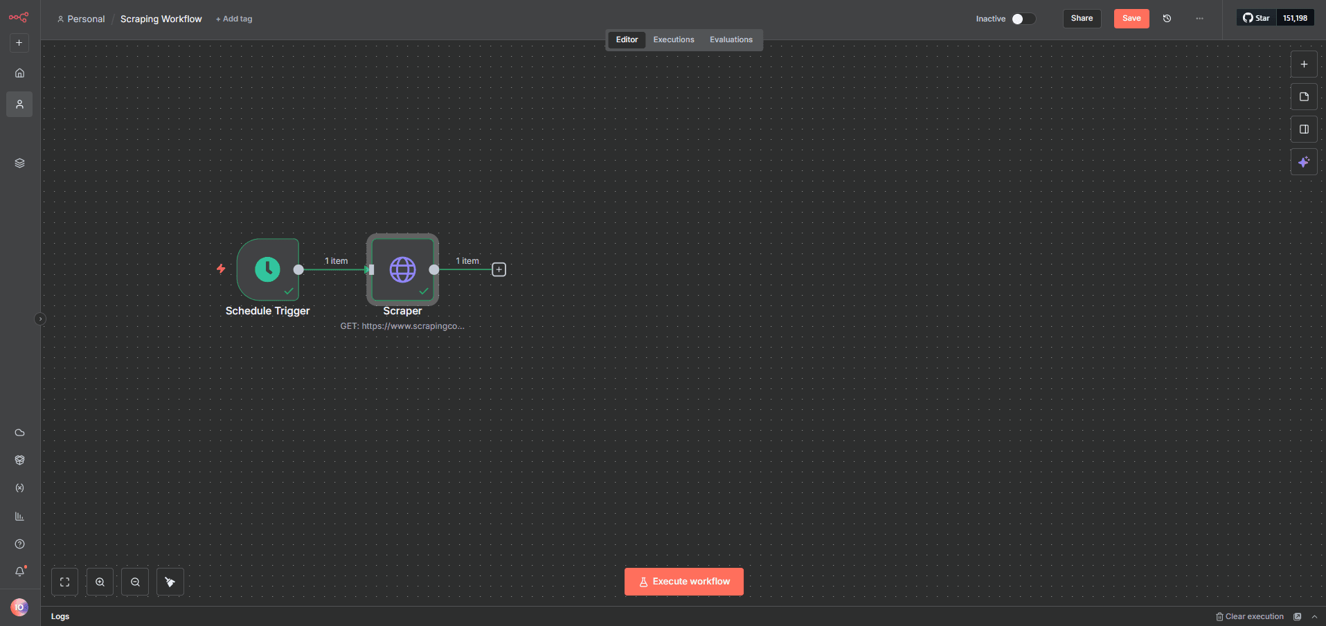 n8n canvas with request node