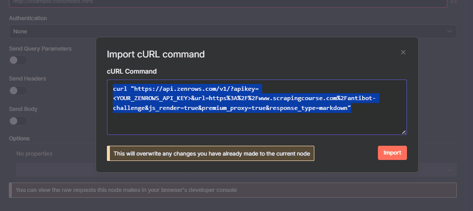 n8n curl command field