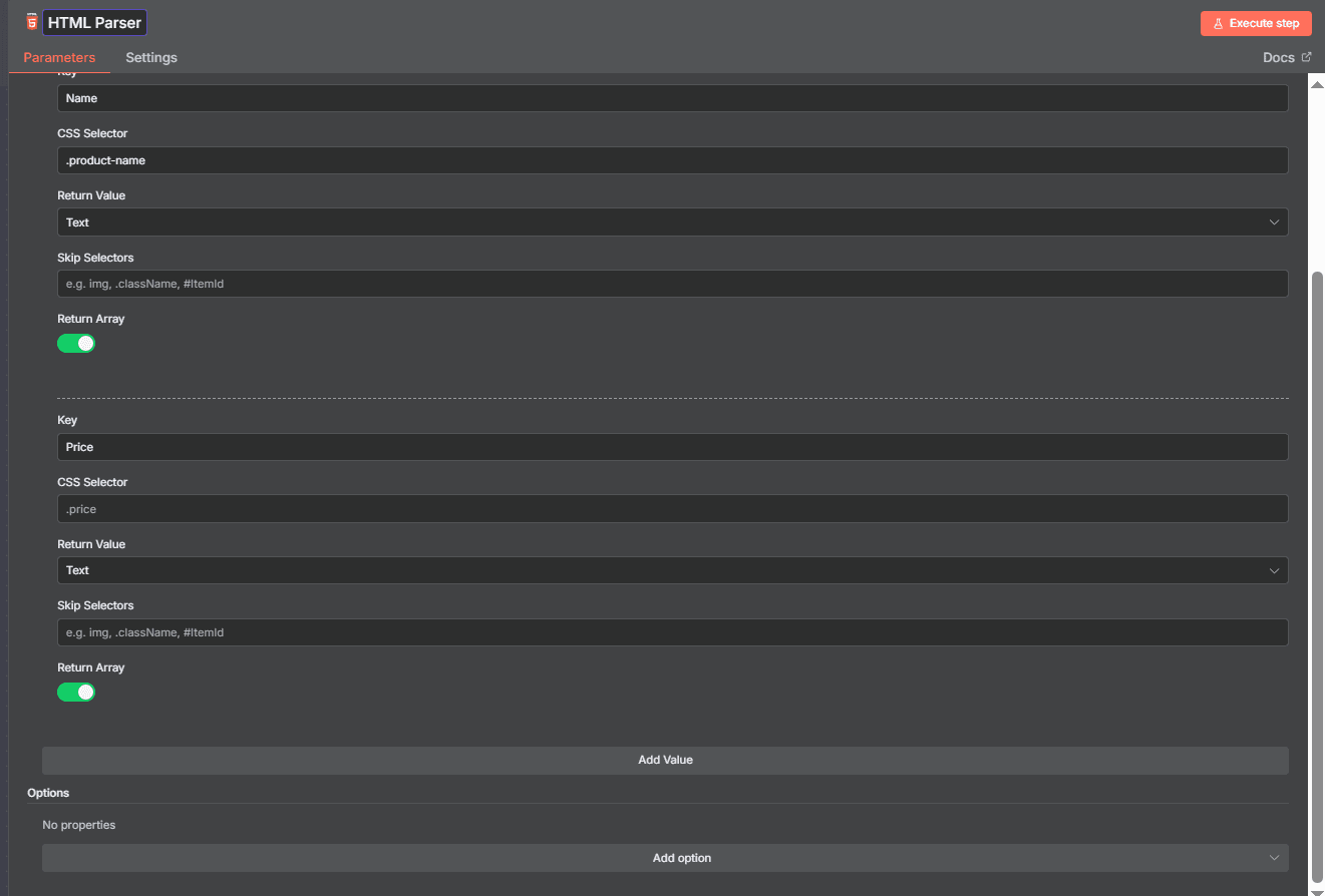 n8n html css selector setup