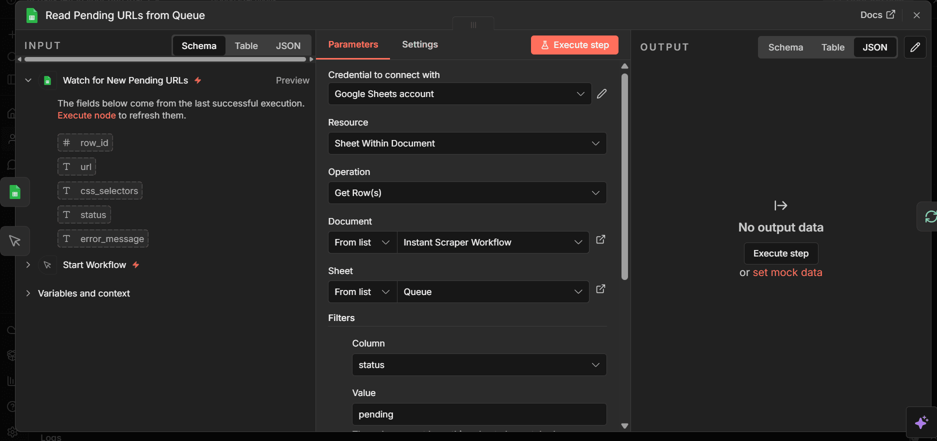 Read pending urls from queue in n8n.
