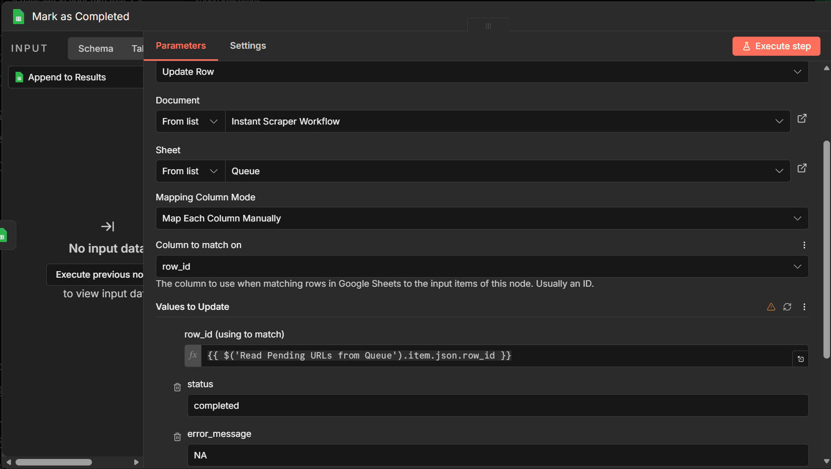 Configuration of the n8n workflow completion on success.
