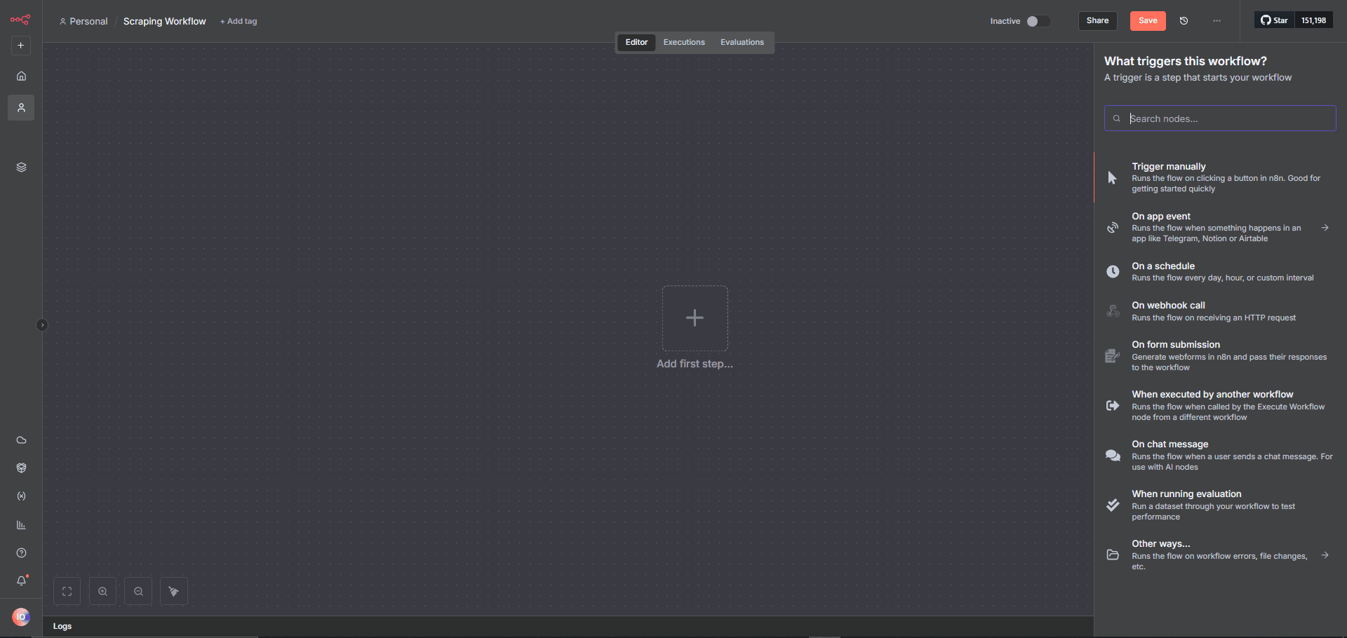 n8n trigger selection step