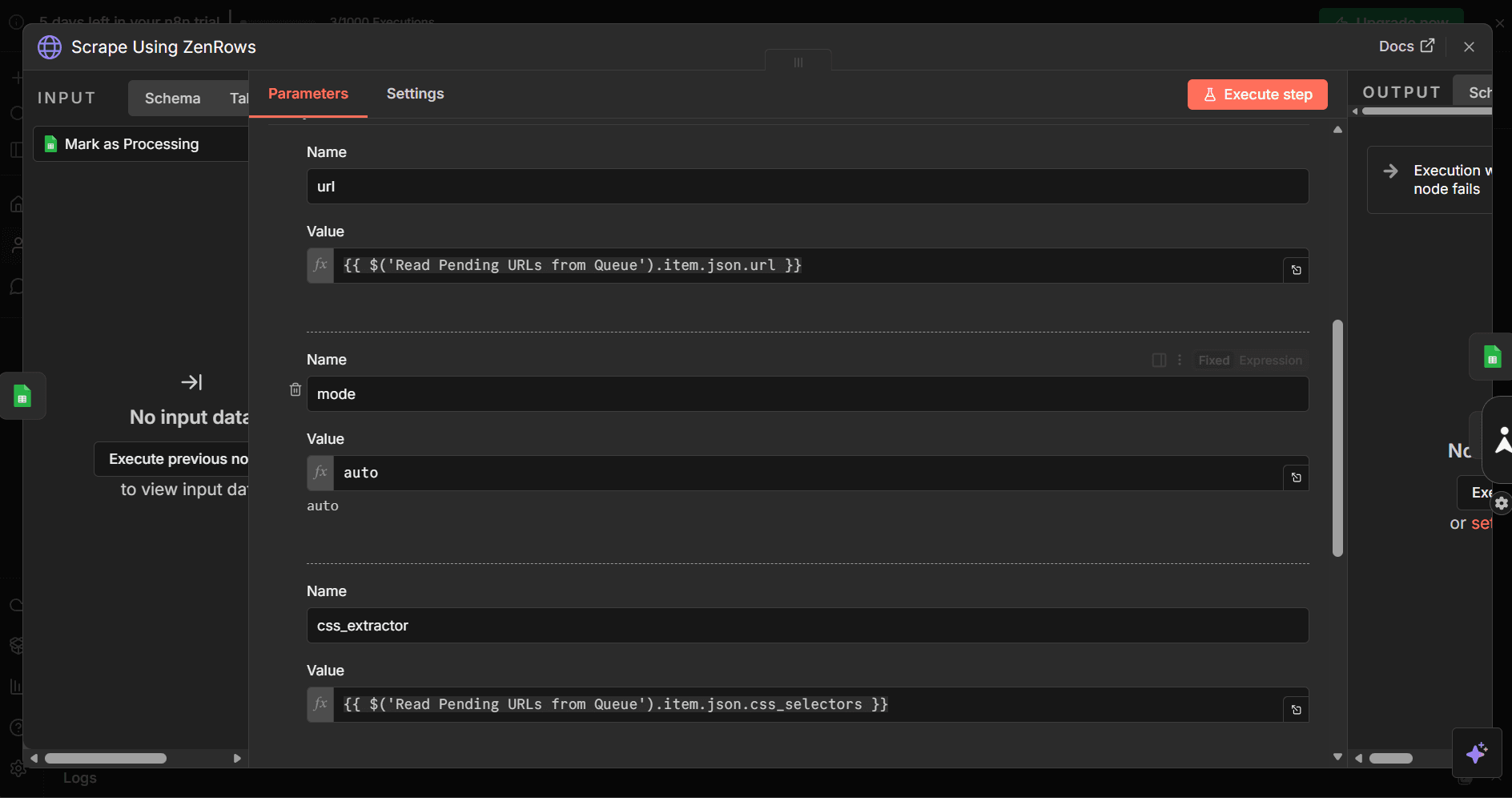 Updating the HTTP request node to use dynamic query parameters provided by the workflow.