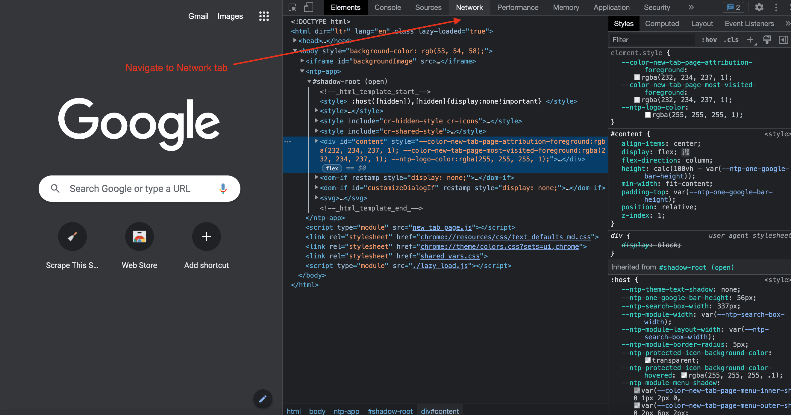 Navigate to the Network Tab
