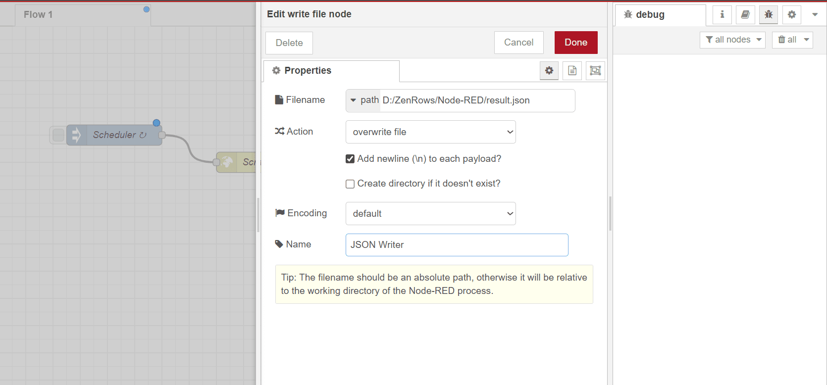 node-red-file-writer-setup