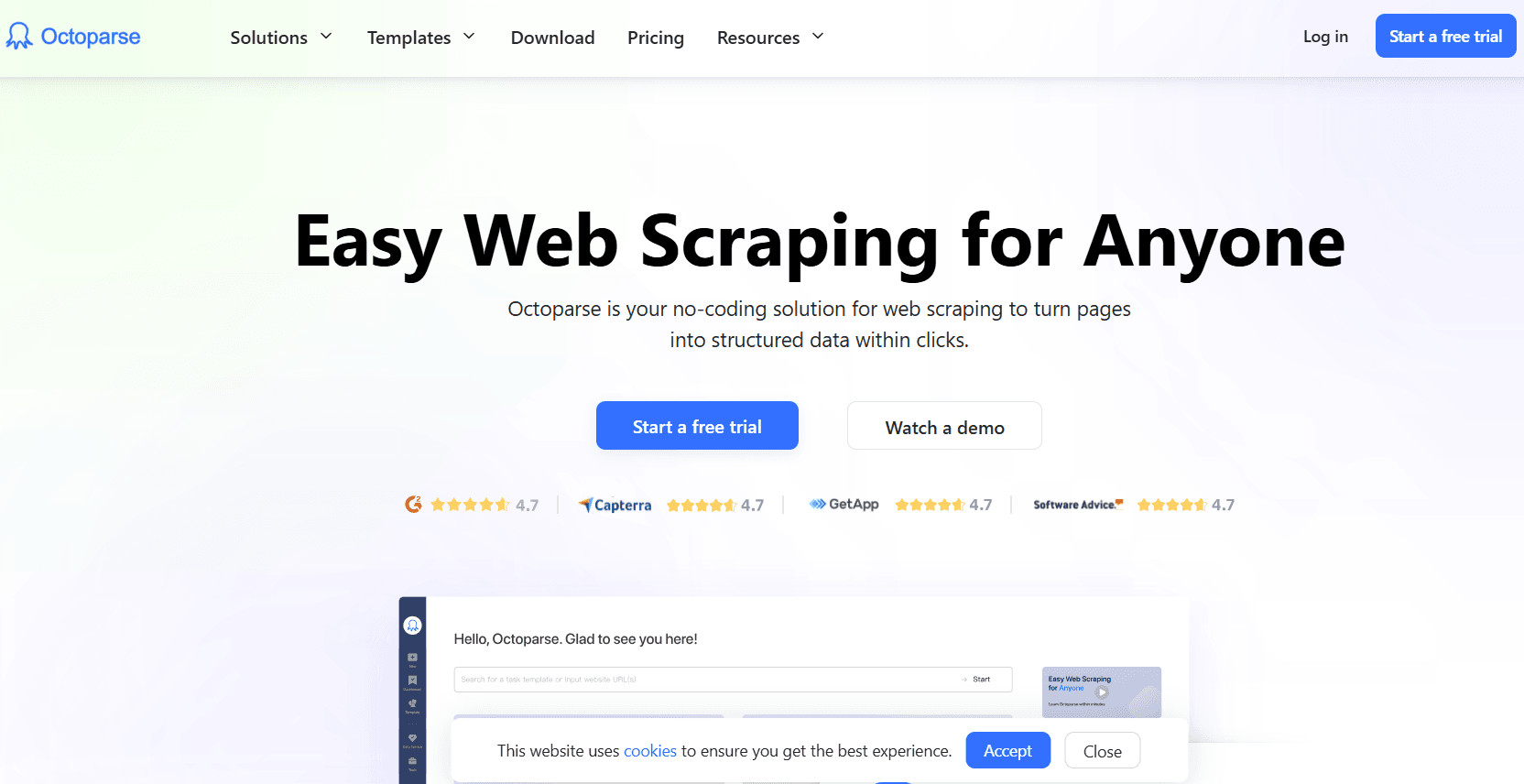 octoparse homepage screenshot