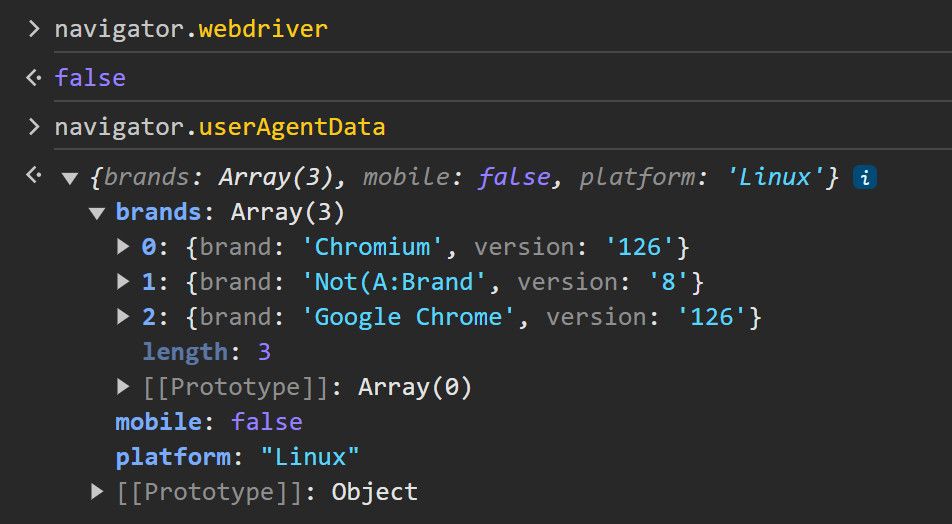 Patched UserAgent Data in Console