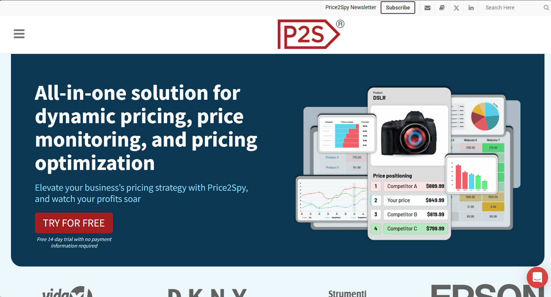 Price2Spy homepage.