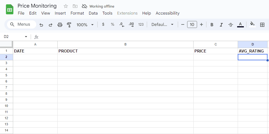 Spreadsheet  Setup