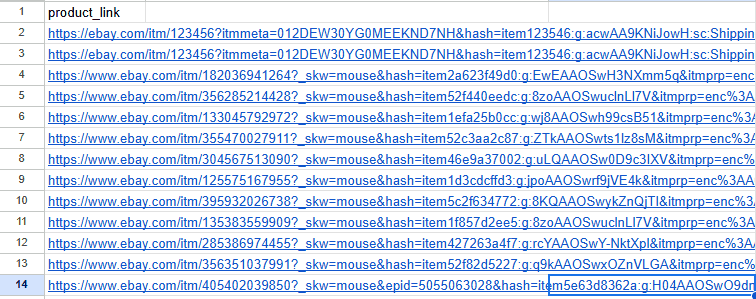 eBay Products Links CSV
