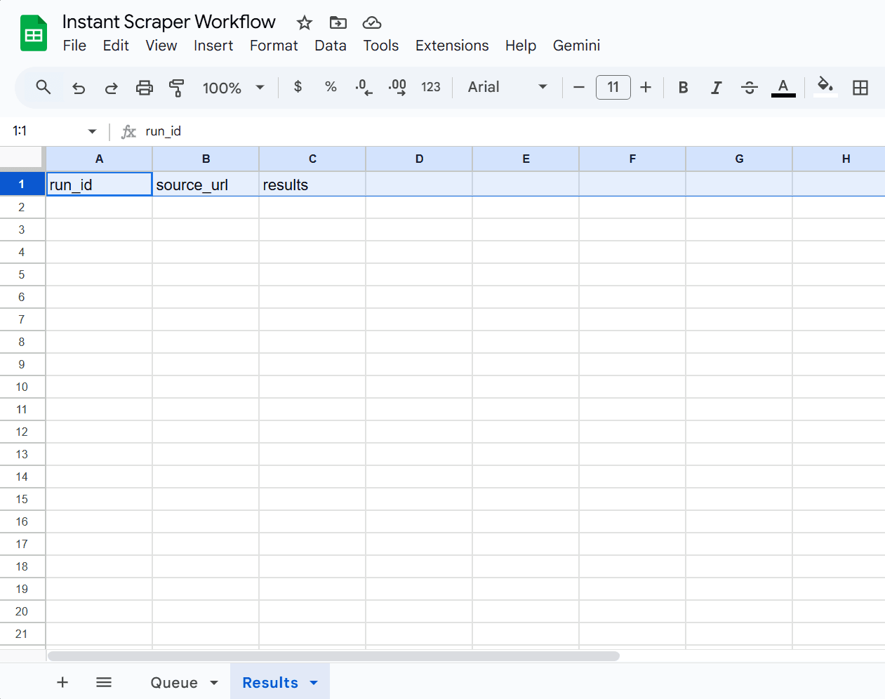 Naming Results tab columns.