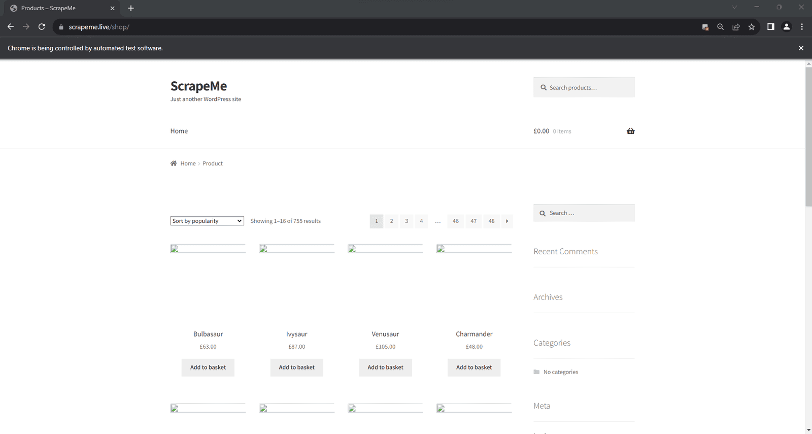 screenshot of a sample page in selenium