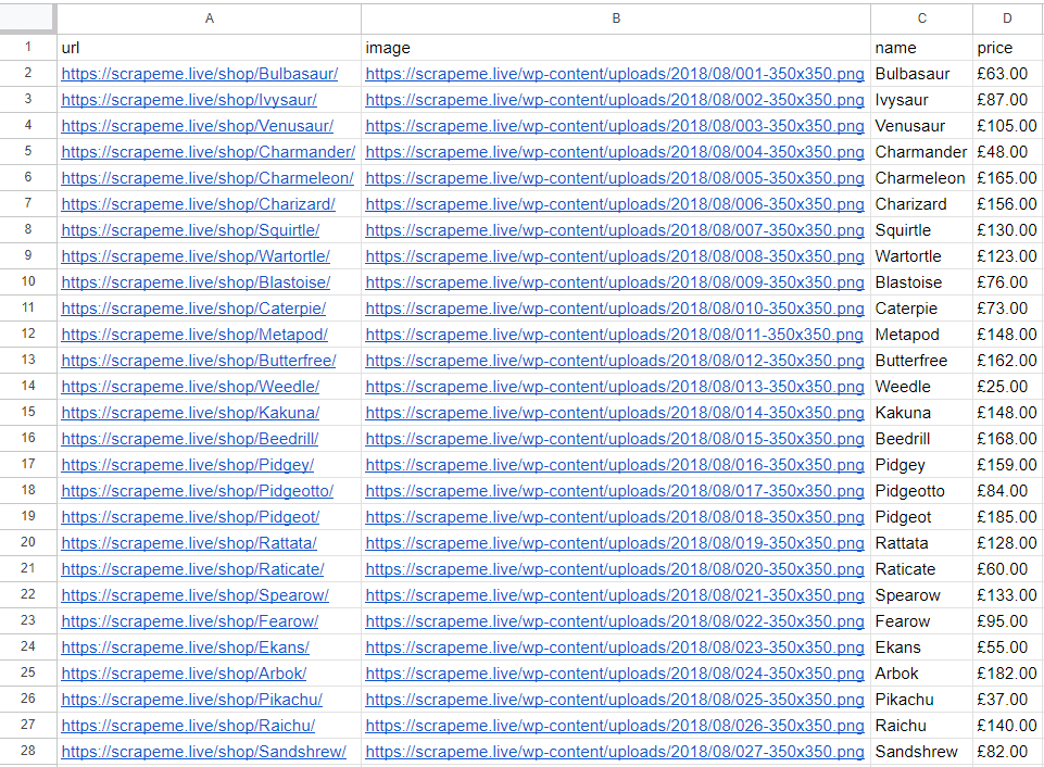 ScrapeMe Pagination Products CSV