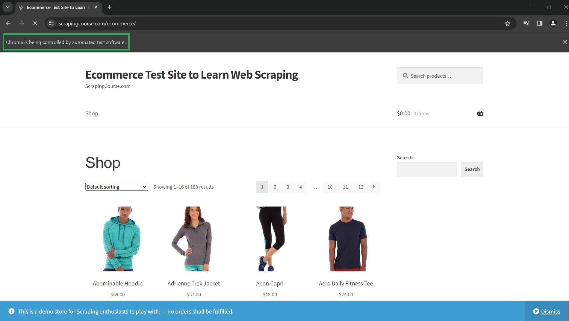 scrapingcourse ecommerce controlled by automated software