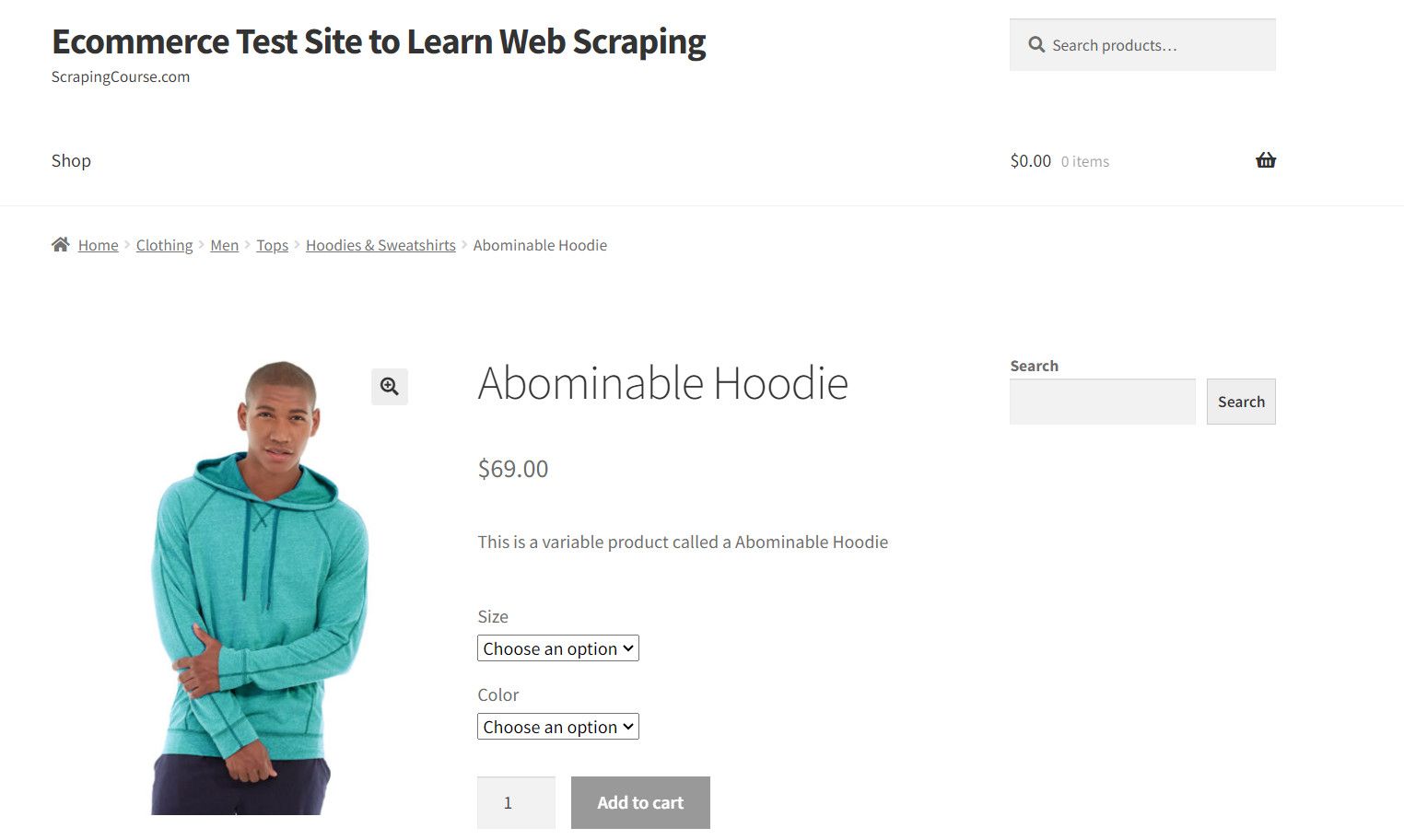 ScrapingCours abominable hoodie product page