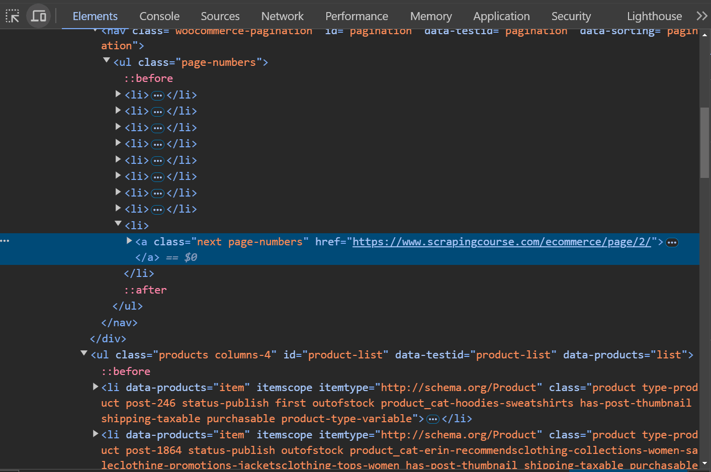 scrapingcourse ecommerce homepage devtools