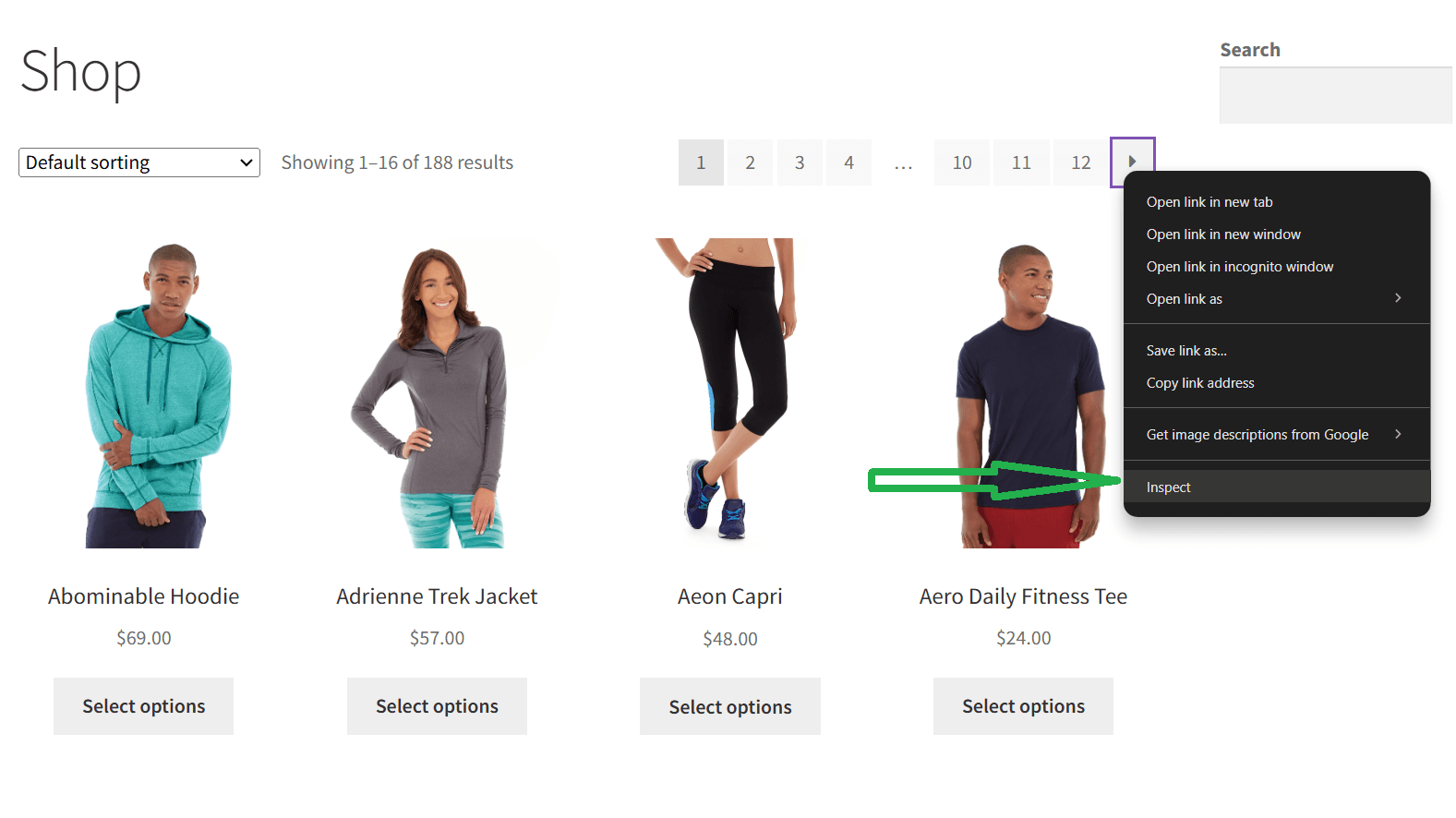 scrapingcourse ecommerce homepage inspect