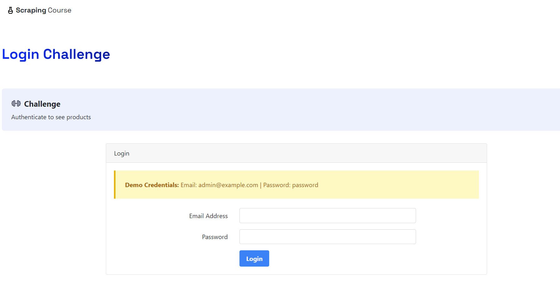 Scrapingcourse login challenge page