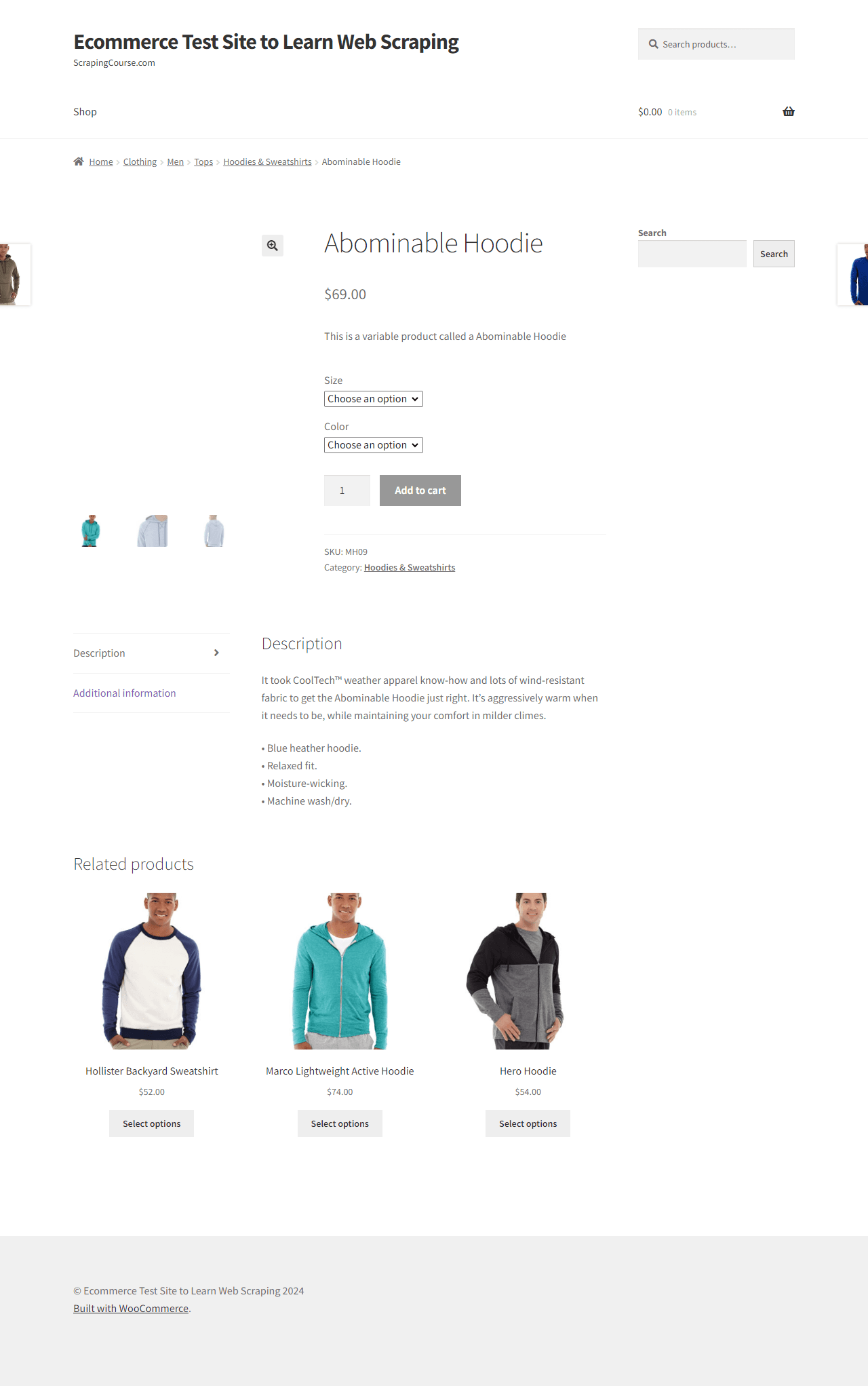 ScrapingCourse product page full screenshot