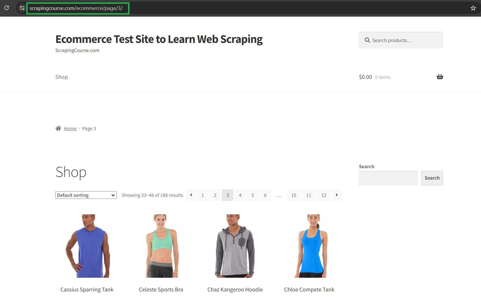 ScrapingCourse page number demo
