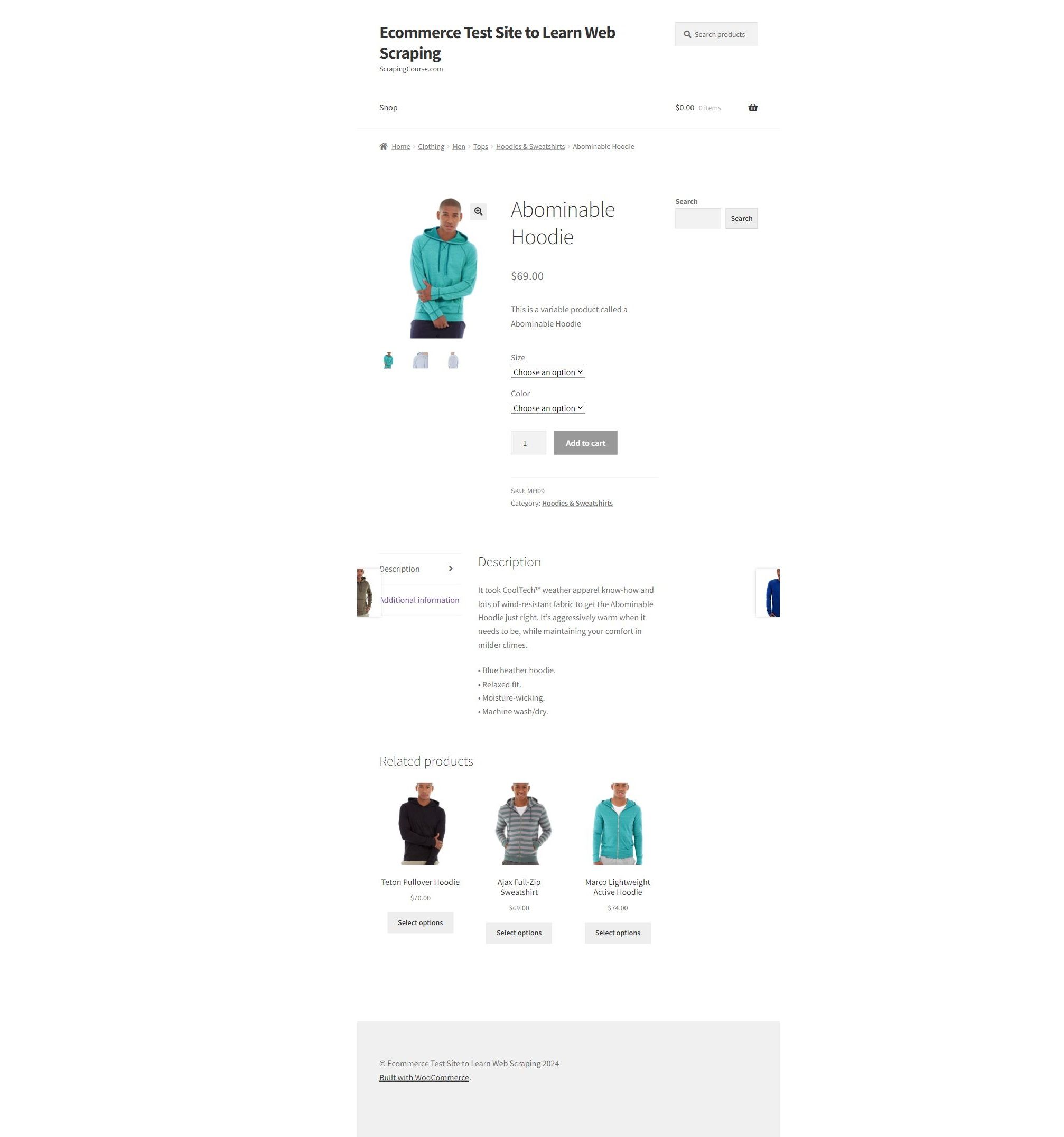 ScrapingCourse product page full-page screenshot