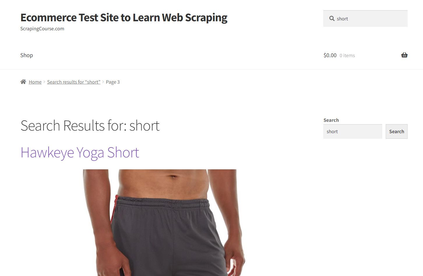 ScrapingCourse search result demo