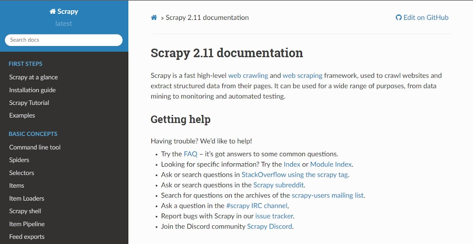 Scrapy Doc Homepage