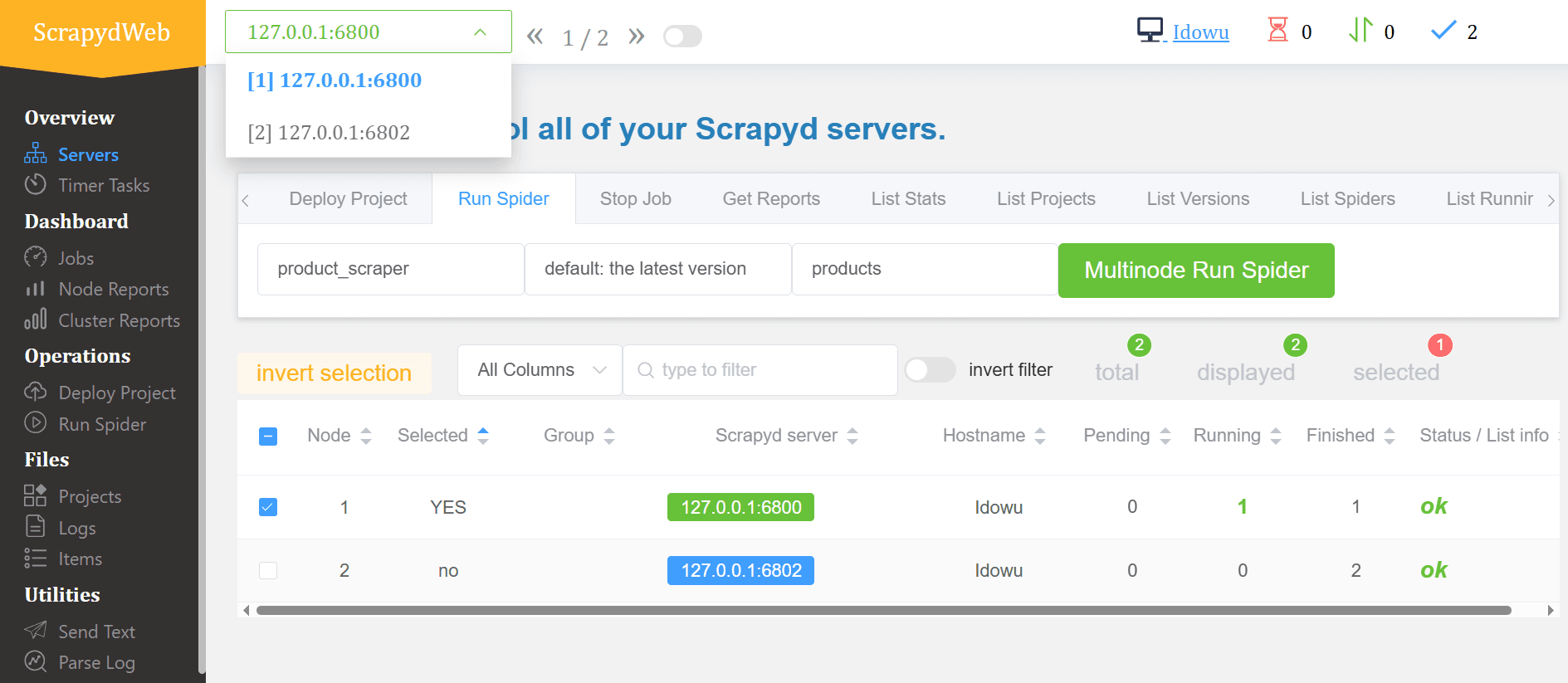 scrapyd dashboard with second project