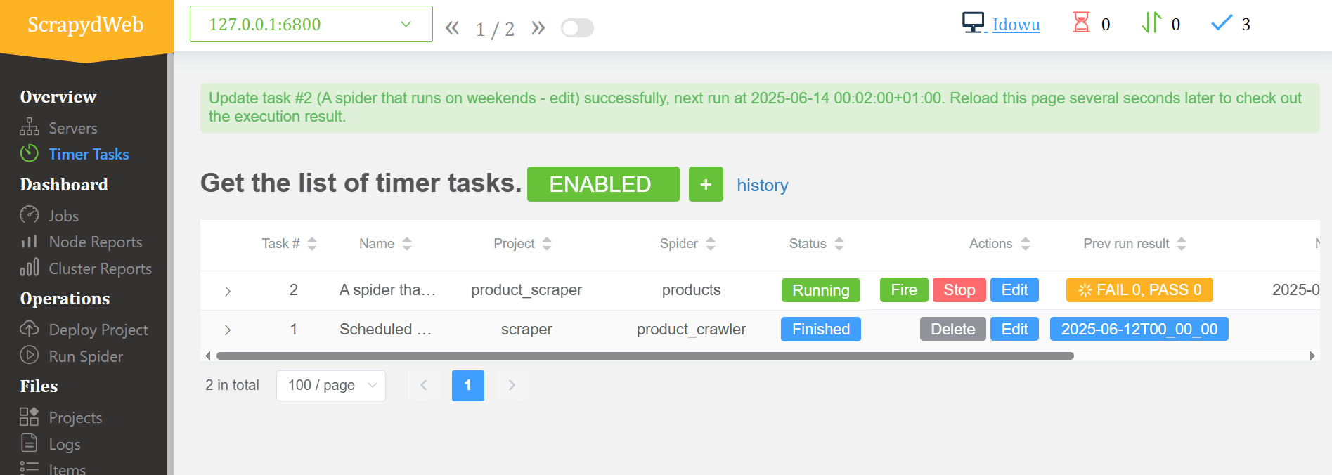 scrapydweb imer tasks dashboard