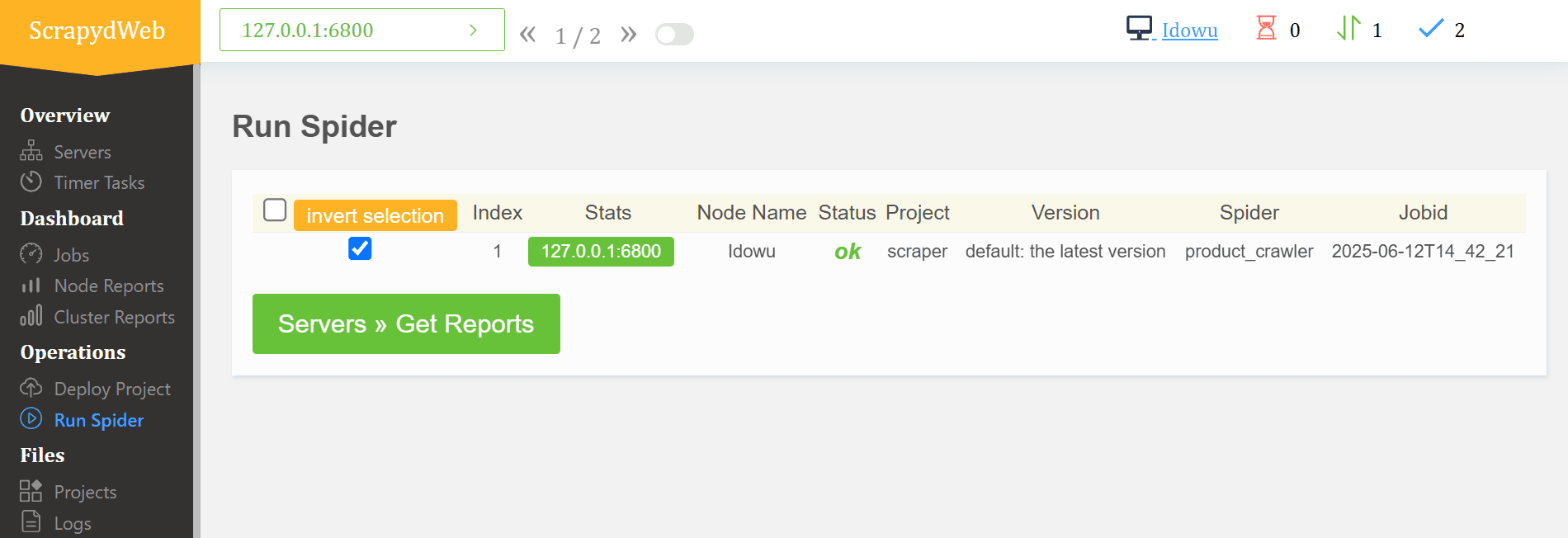 scrapydweb job dashboard