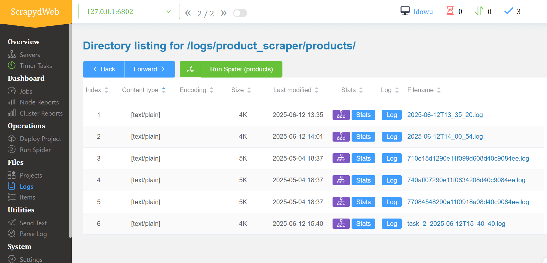 scrapydweb log list