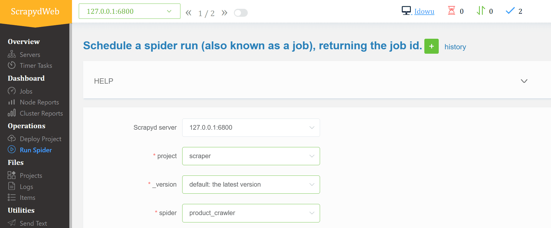 scrapydweb run spider interface