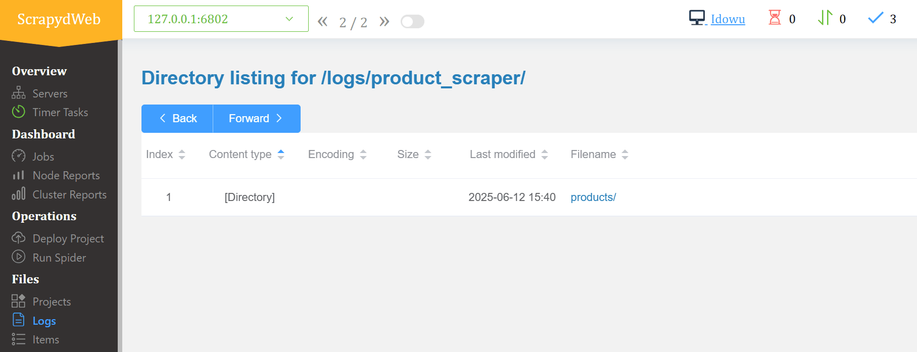 scrapydweb spider logs section