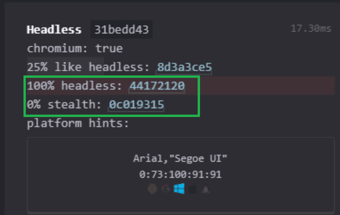 Selenium CreepJS test