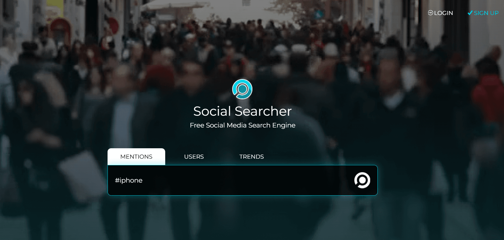 Social Searcher homepage