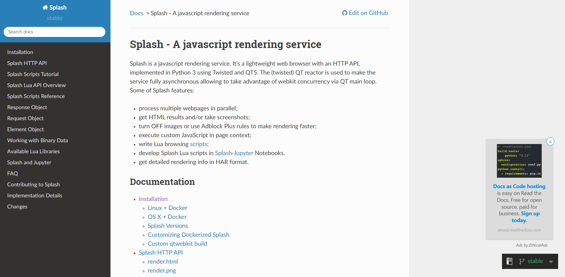 Splash documentation screenshot