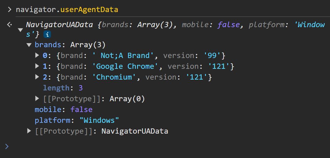 Stealth User Agent Data in Console