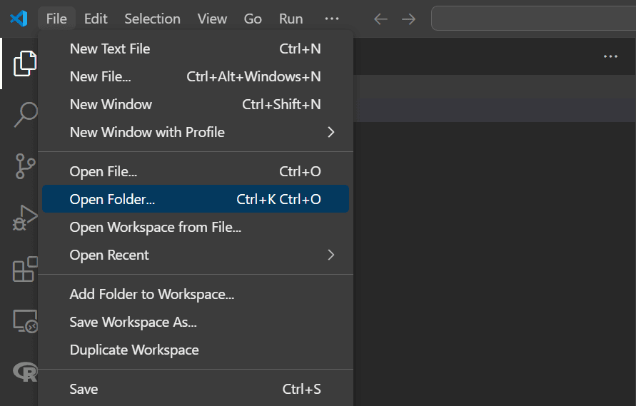 VS Code folder creation menu